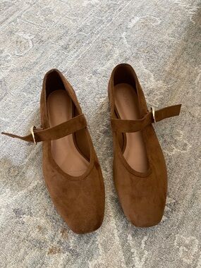 Old Navy Suede Mary Jane Flats in Brown with Gold Buckle
